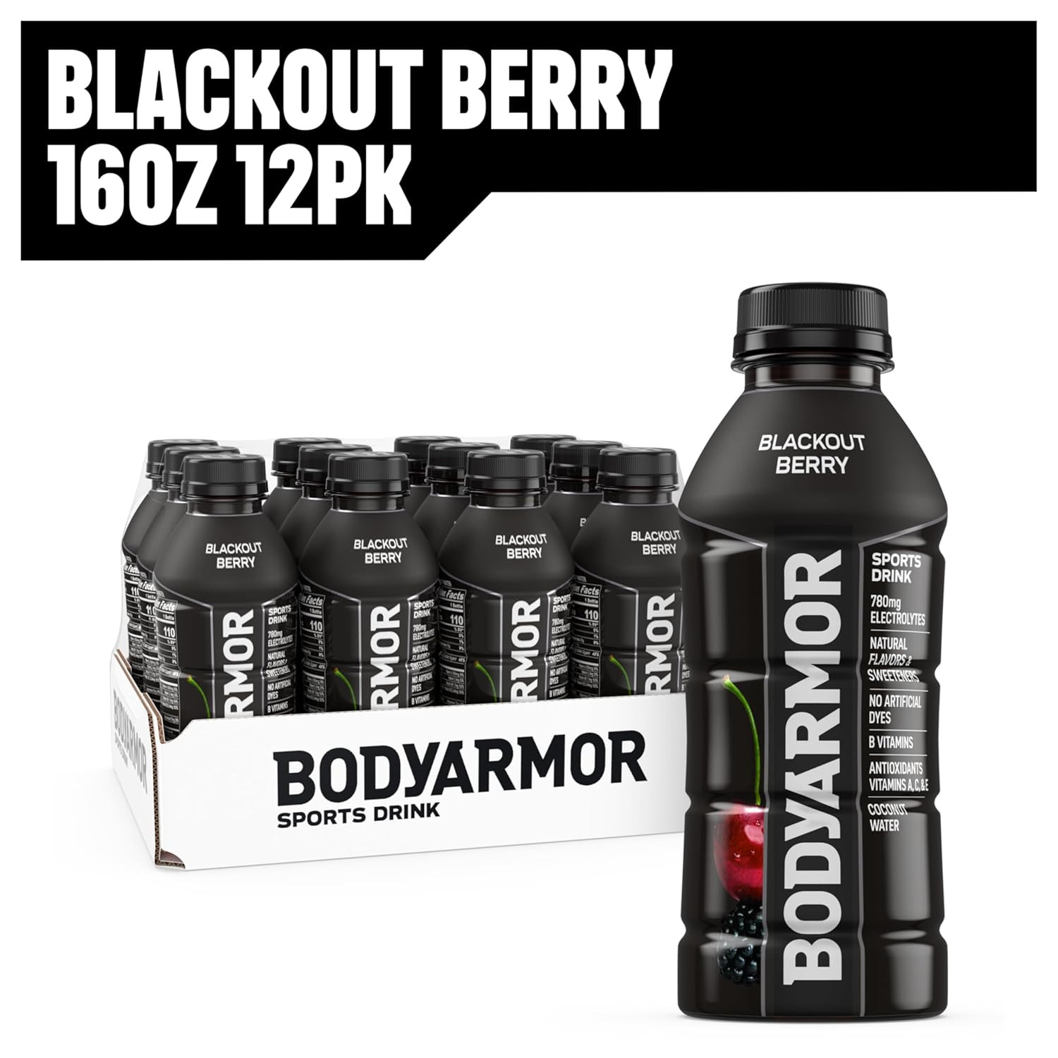 BODYARMOR Sports Drink, Blackout Berry, Electrolyte Hydration, 16 oz, 12 ct