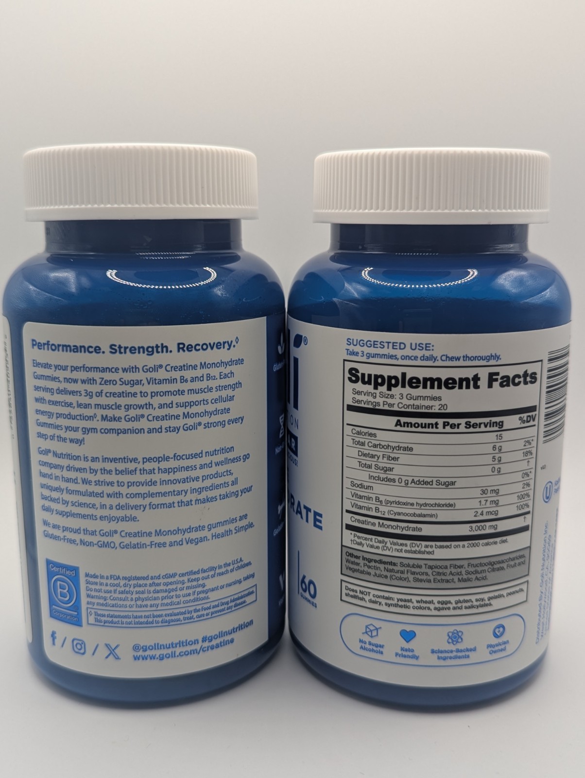 2x Goli Creatine Monohydrate Gummies Zero Sugar 60 Count 10/2027