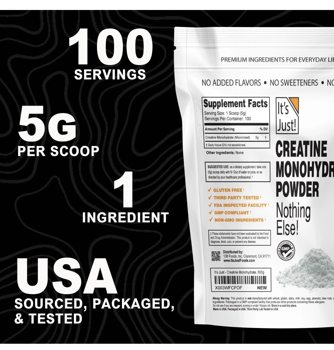 It’s Just! – Creatine Monohydrate Powder, Pure 1.1 Pound (Pack of 1)