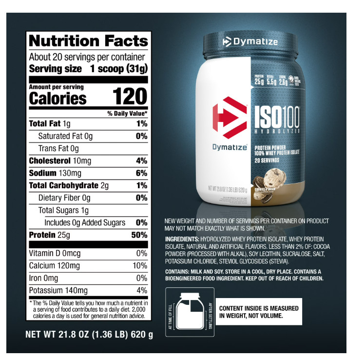 Dymatize ISO100 Whey Protein Cookies Cream 20 Servings