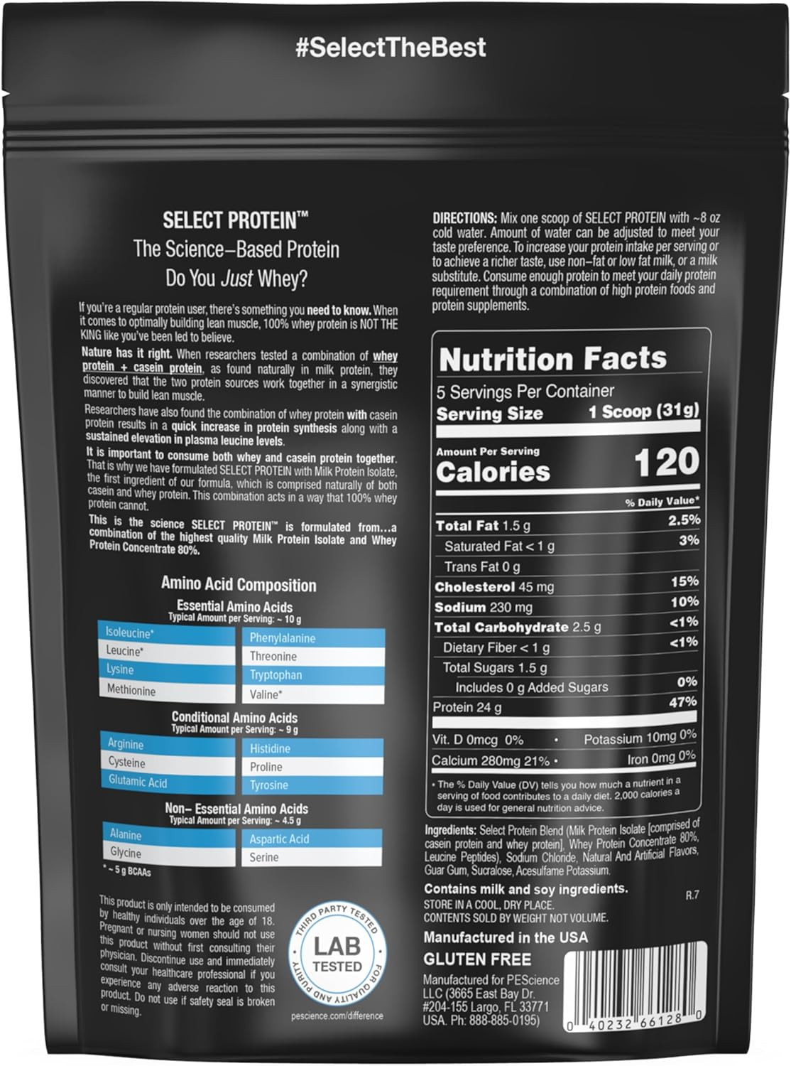 Select Protein Powder, Whey and Casein Blend, Lean Protein Powder