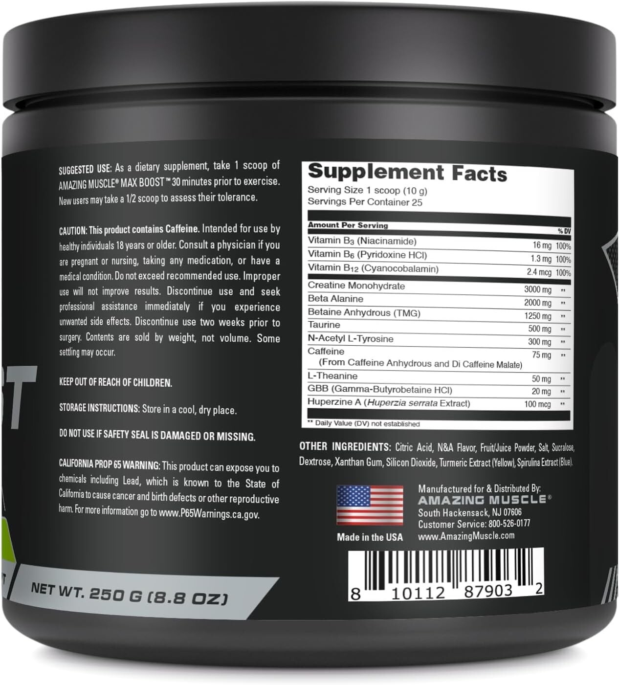 Max Boost Intense Pre-Workout Supplement – Green Apple Flavor – 8.8 oz.