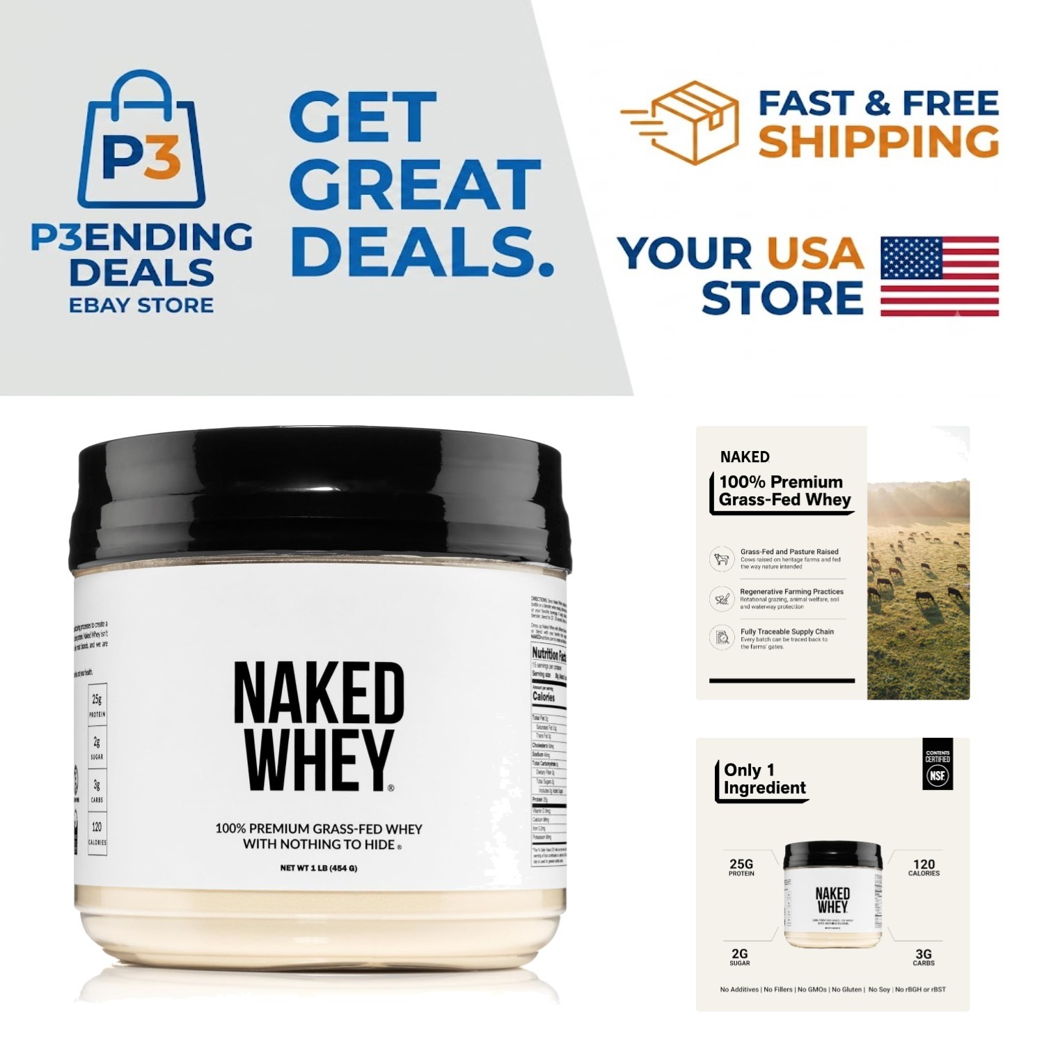 1Lb Grass-Fed Whey Protein Powder – Pure, GMO-Free & Gluten-Free for Recovery