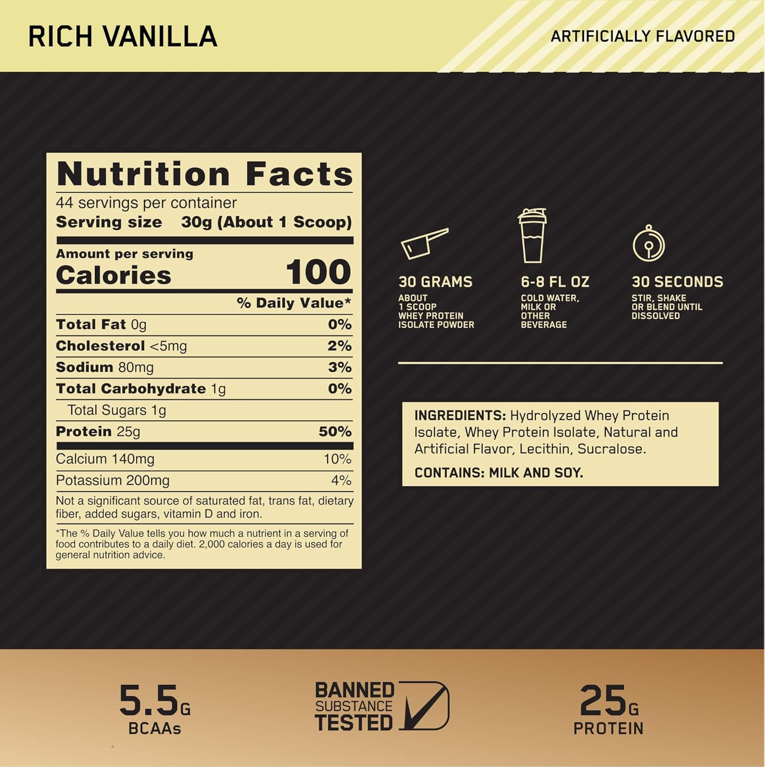 Gold Standard 100% Isolate, Protein Powder, Rich Vanilla, 2.91 Pounds, 44 Servin
