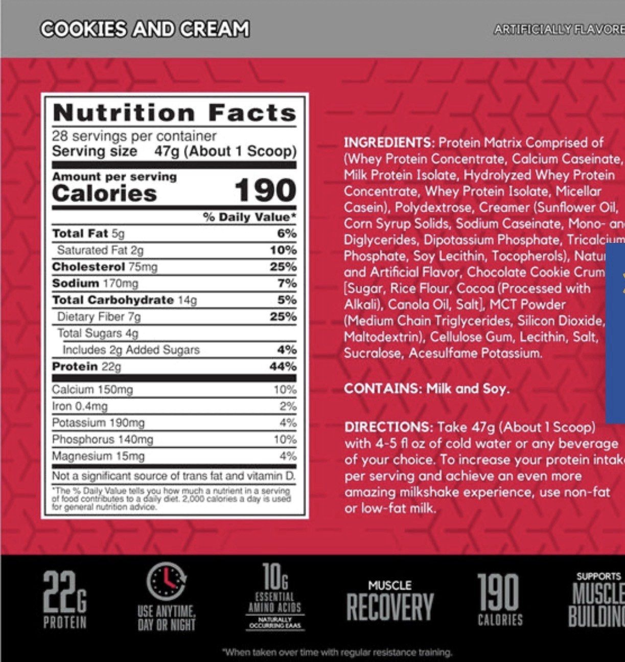 BSN Syntha-6 Protein Powder, Cookies & Cream, Muscle Recovery, 2.91 lb
