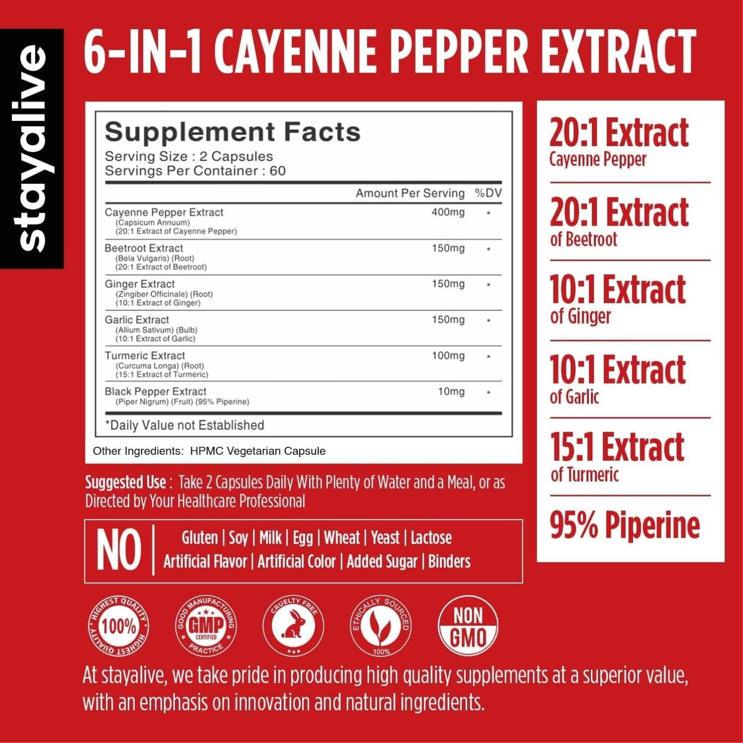 Cayenne Pepper Capsules, 6-in-1 Capsicum 120 Count (Pack of 1)