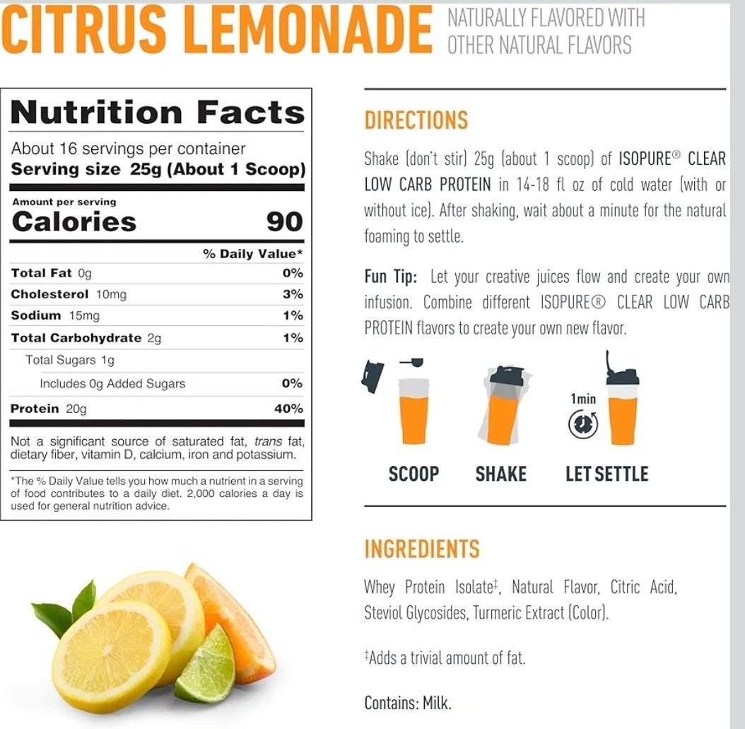 Clear Low Carb Protein Powder, Citrus Lemonade, 14.1 oz (400 g)