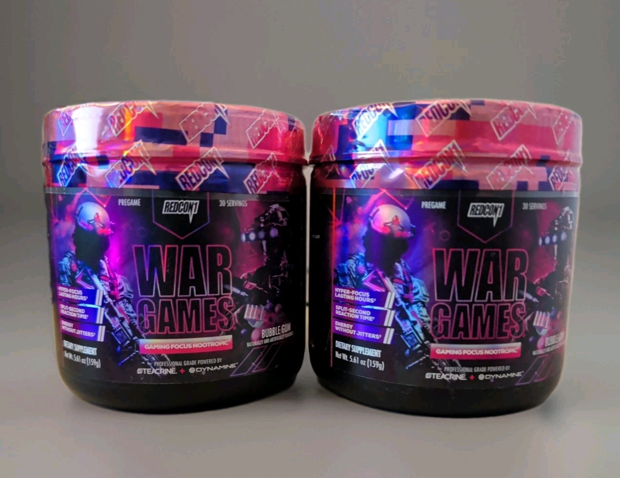 Lot of 2 RARE Redcon1 War Games Pre Workout Bubble Gum Gaming Exp 12/26 5.6 oz.