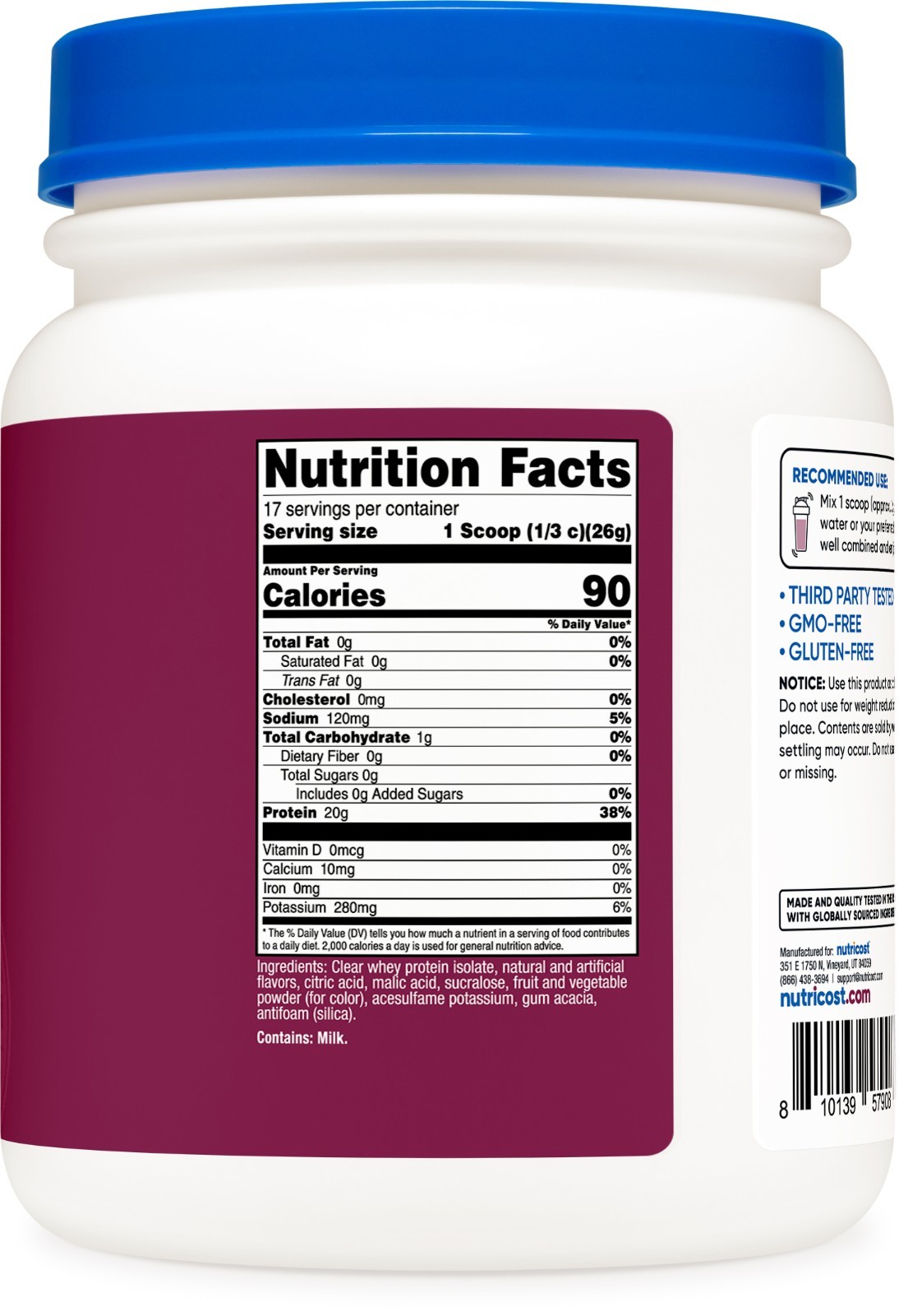 Nutricost Clear Whey Protein Isolate Powder (Electric Grape) 1 LB – 20g Protein