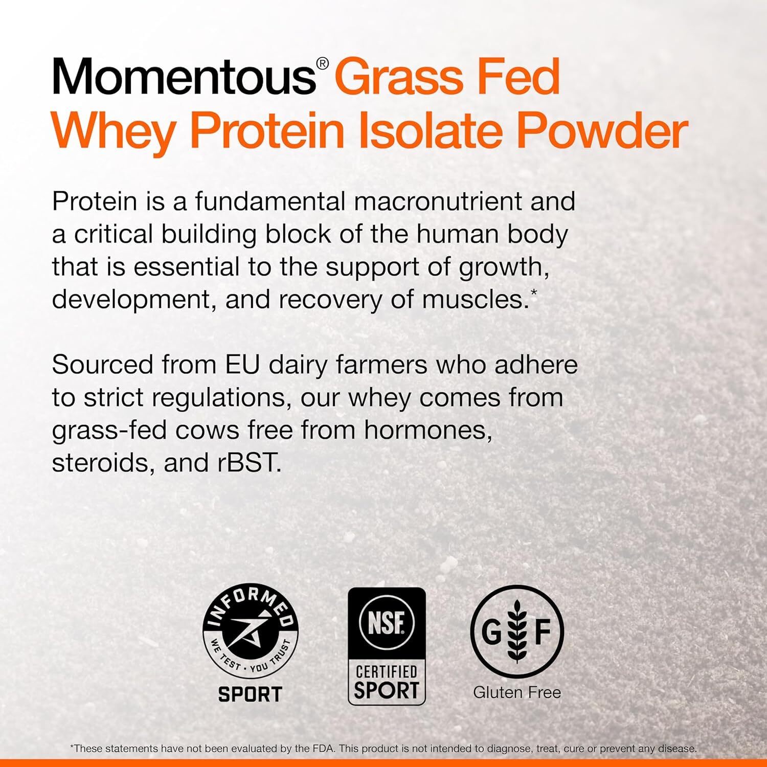 Momentous Grass-Fed Whey Protein Powder 20g Isolate Vanilla 24 Servings