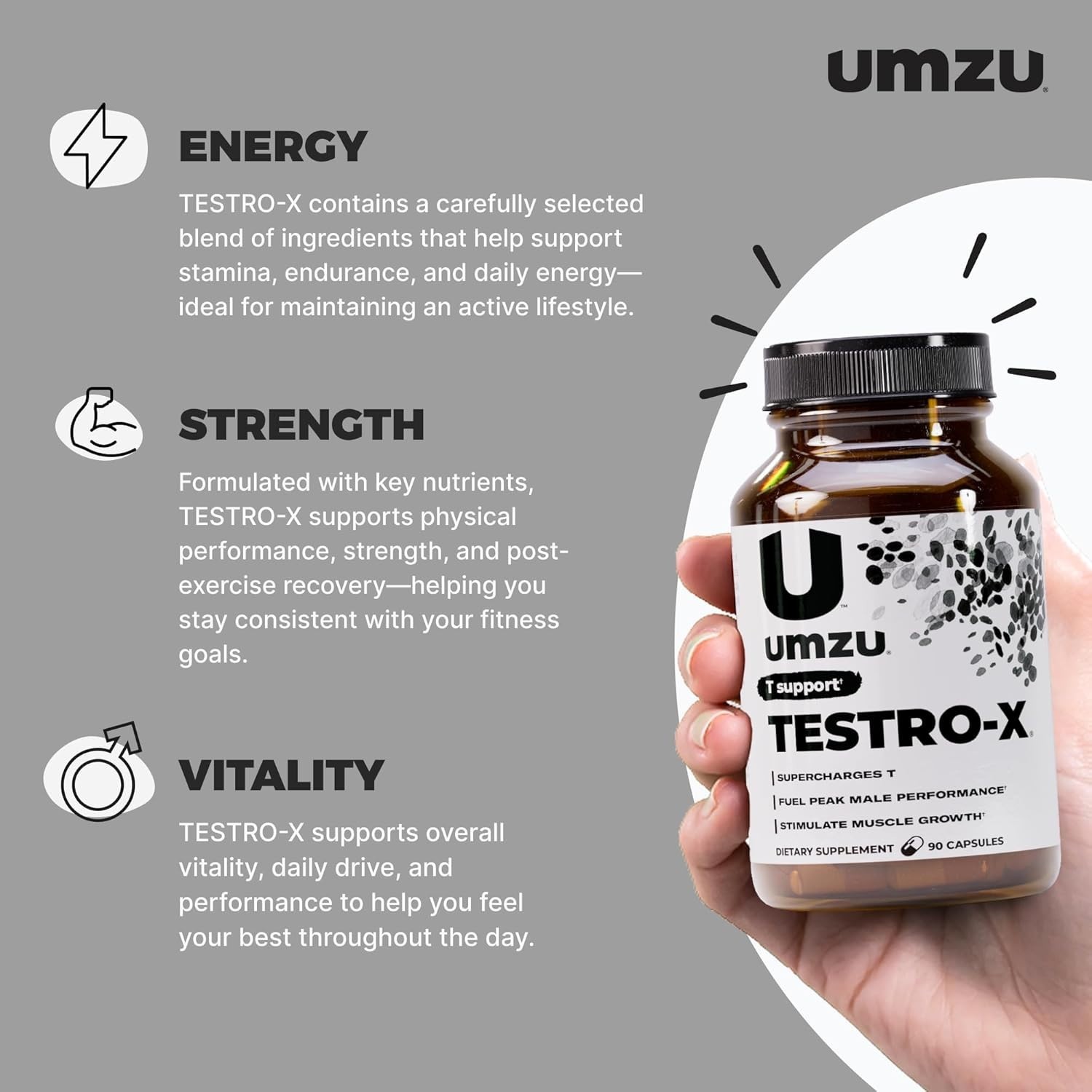 UMZU Testro-X Men’s Supplement – 90 Capsules – Boosts Energy & Muscle Recovery