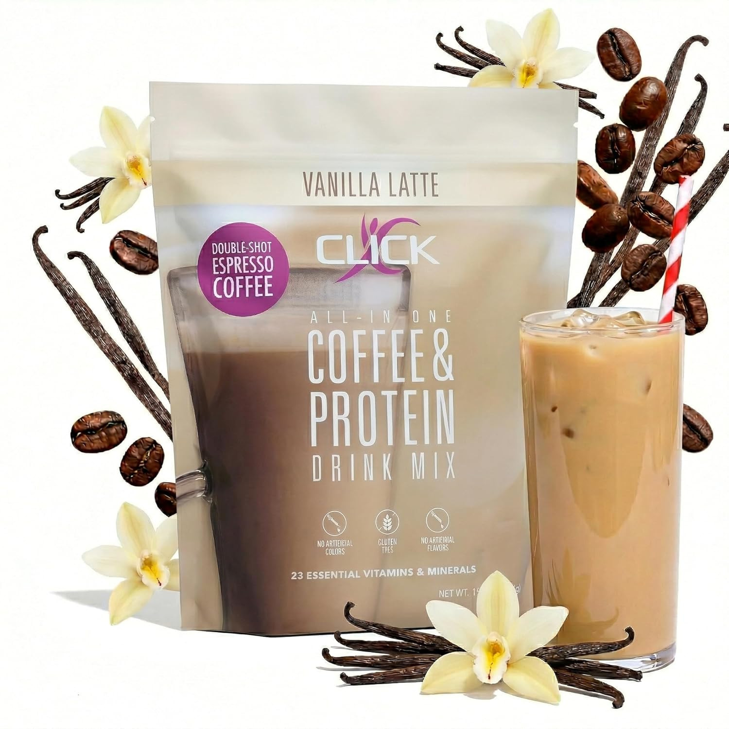 Click Coffee Protein Powder | Double Shot Espresso | 16G Protein | 23 Essential