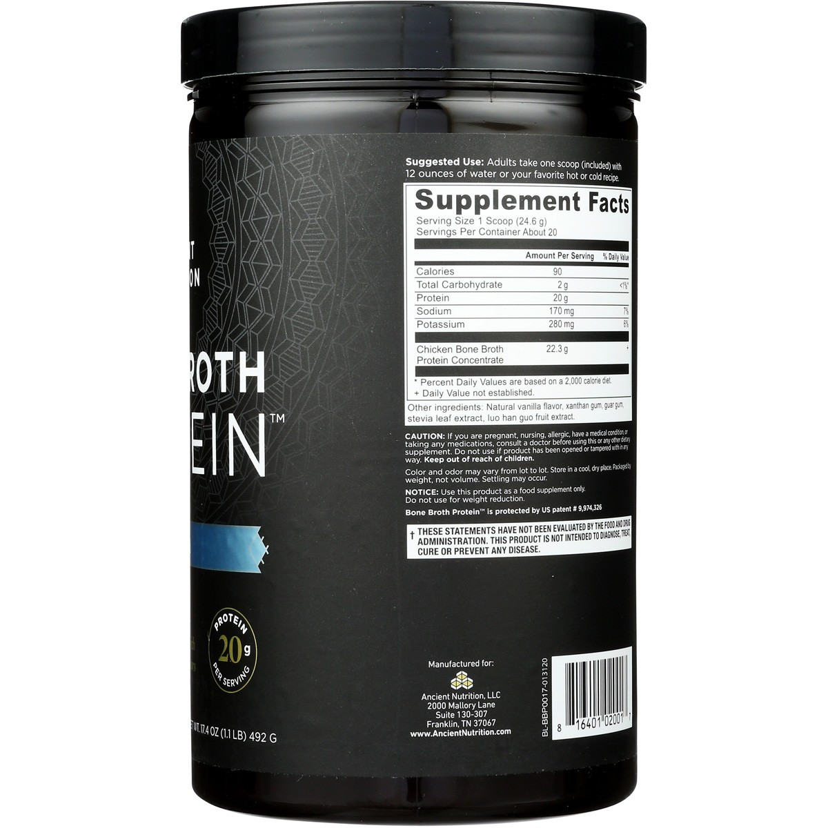 Ancient Nutrition Bone Broth Protein Vanilla 492 g / 1.1 lb / 17.4 oz
