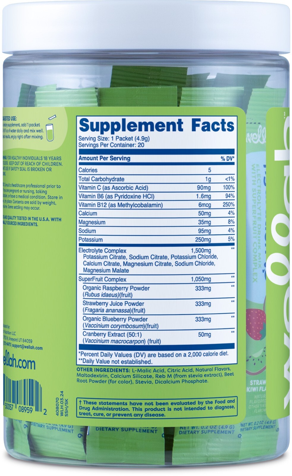 Wellah Splish Splash Hydration (Strawberry Kiwi) 20 Stick Packs – Electrolytes