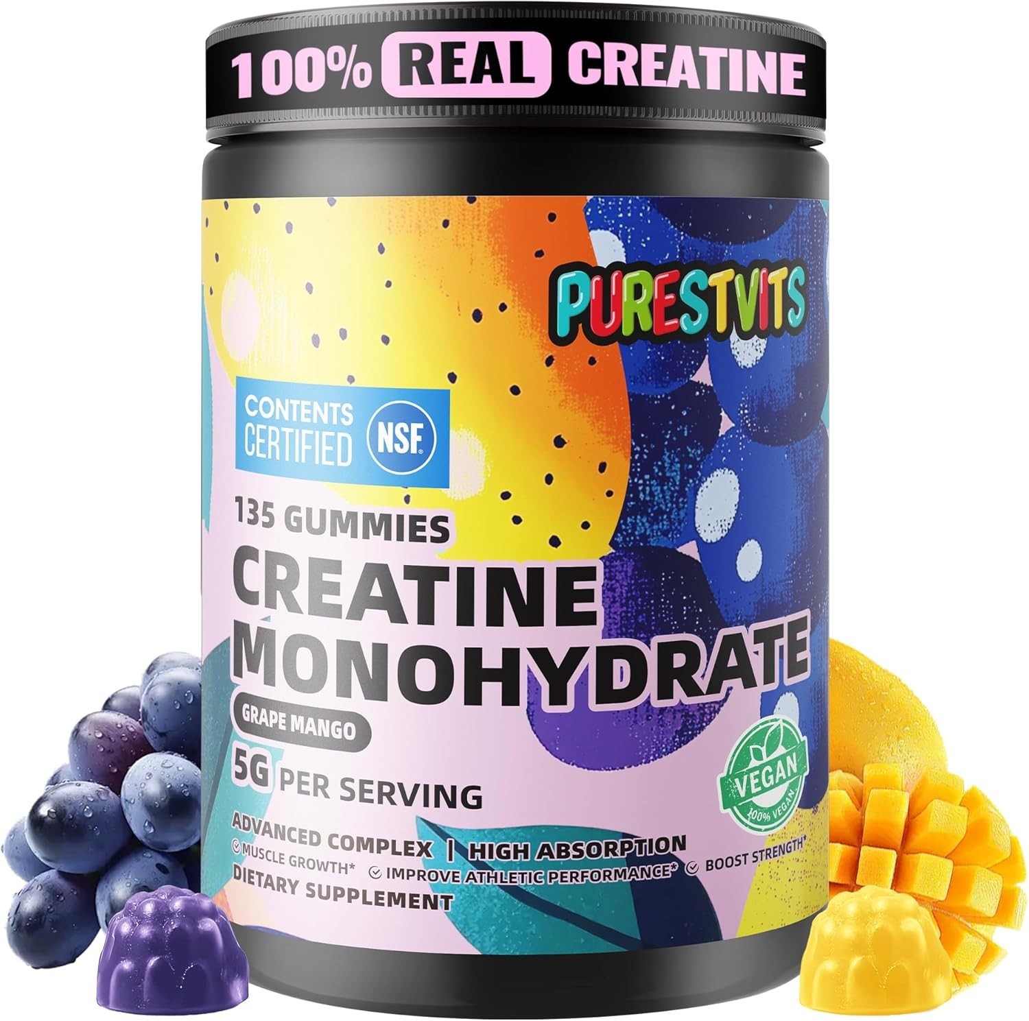 Delicious Muscle Growth Gummies – 5g Creatine Monohydrate, 135 Count, Sugar-Free