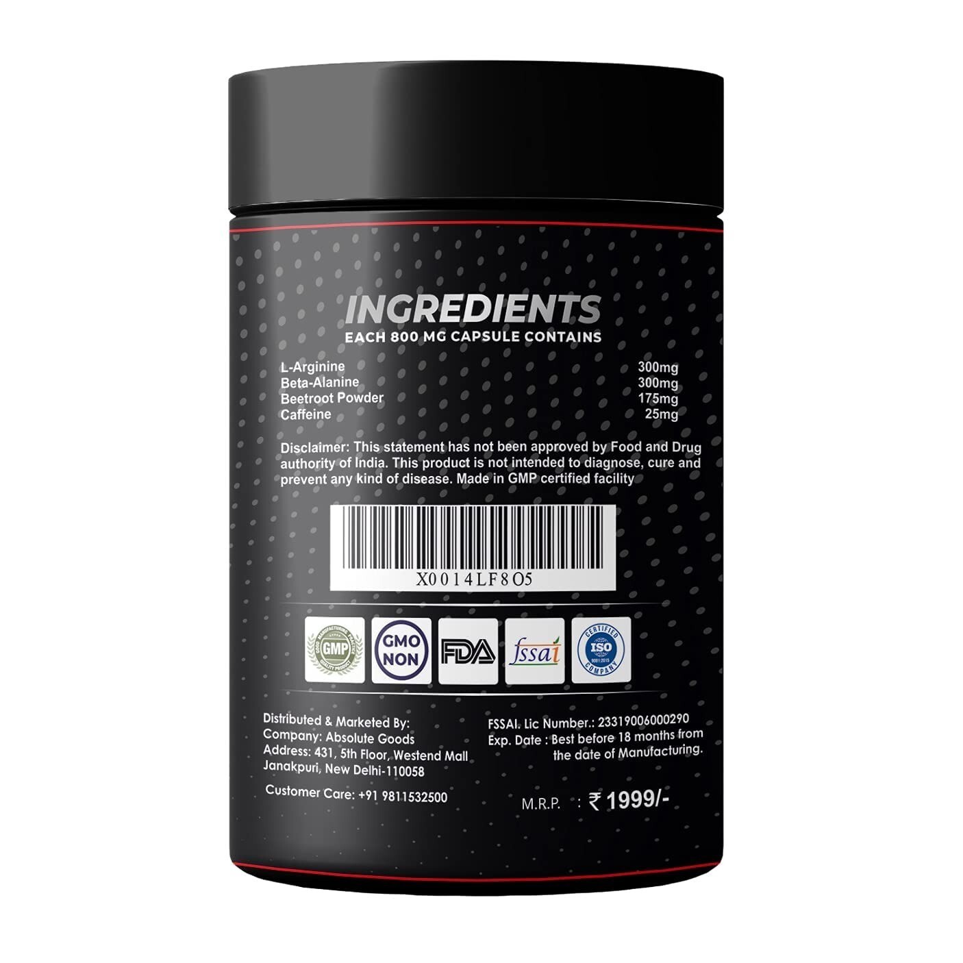HerbalValley Pump Pre Workout Capsules 120 | 800MG Supplements