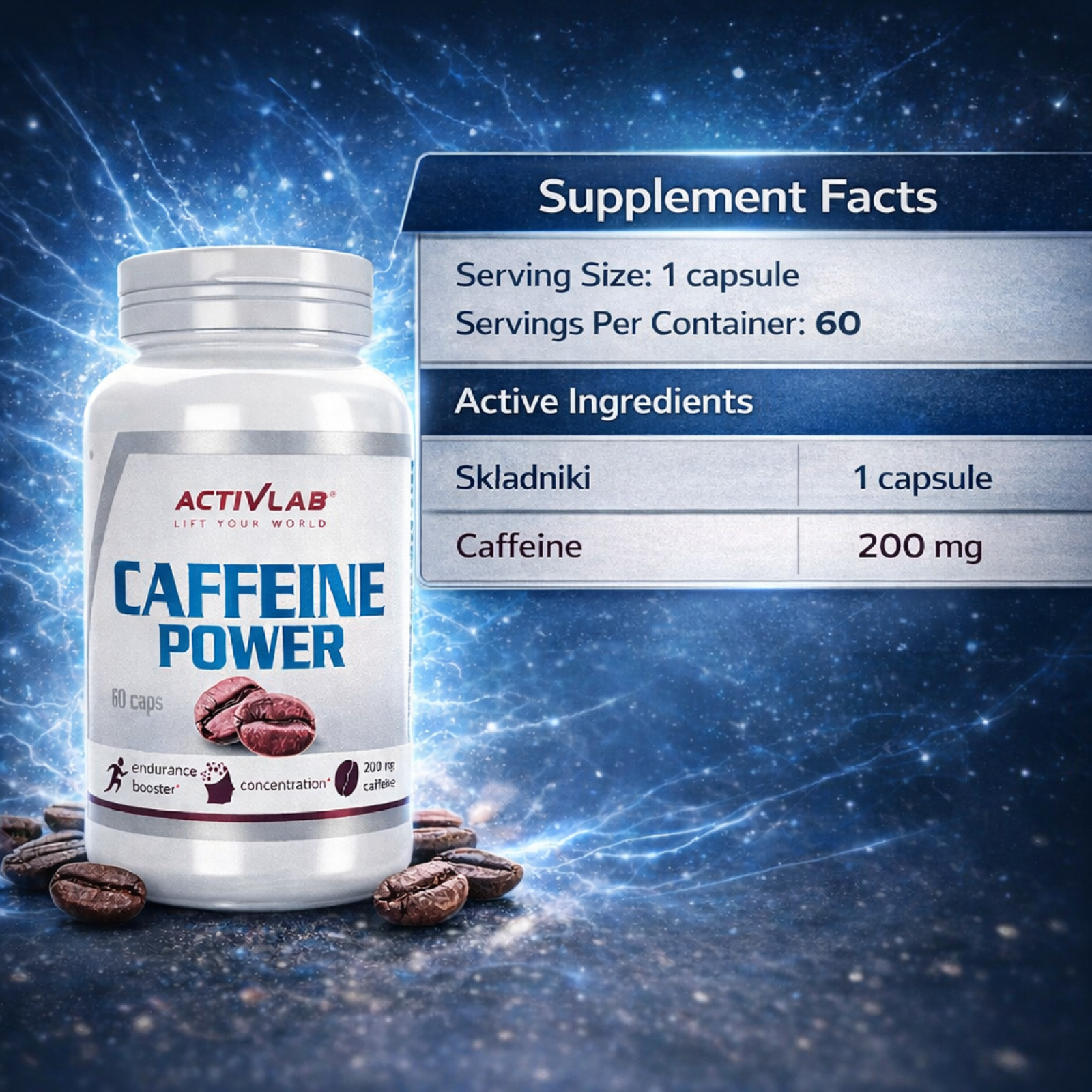 CAFFEINE Pills – Pre-Workout Energy Pills – Dietary & Gym Supplement Preworkout