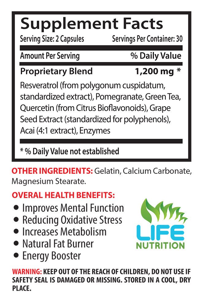 Green Tea Extract – Resveratrol Complex 1200mg – Lose Weight Fast Caps 3B