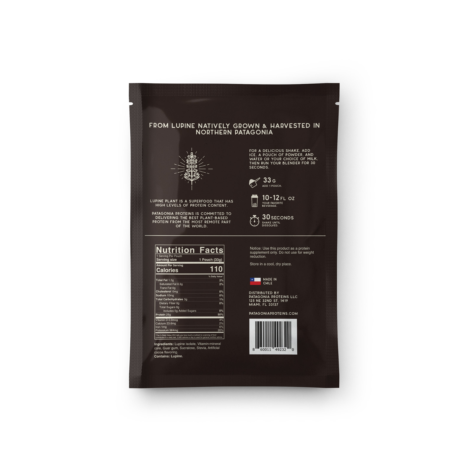 Lupine Protein Powder – Andes Cocoa (1 serving)