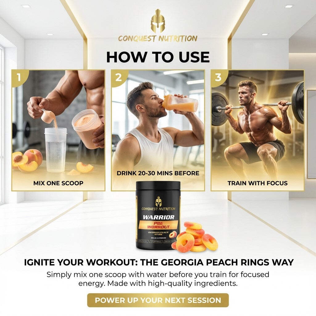 Conquest Warrior Pre Workout Georgia Peach Rings 25 Servings Energy Focus Pump