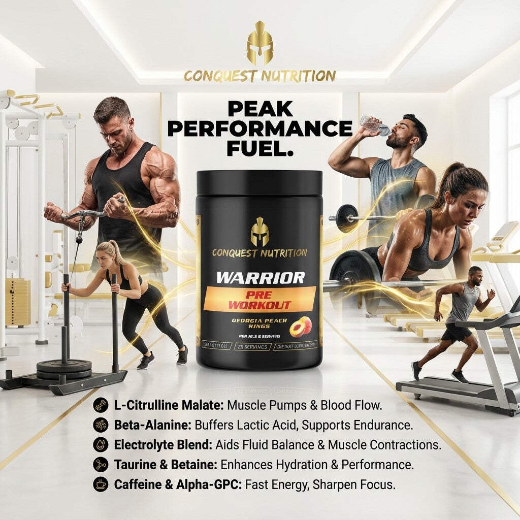 Conquest Warrior Pre Workout Georgia Peach Rings 25 Servings Energy Focus Pump