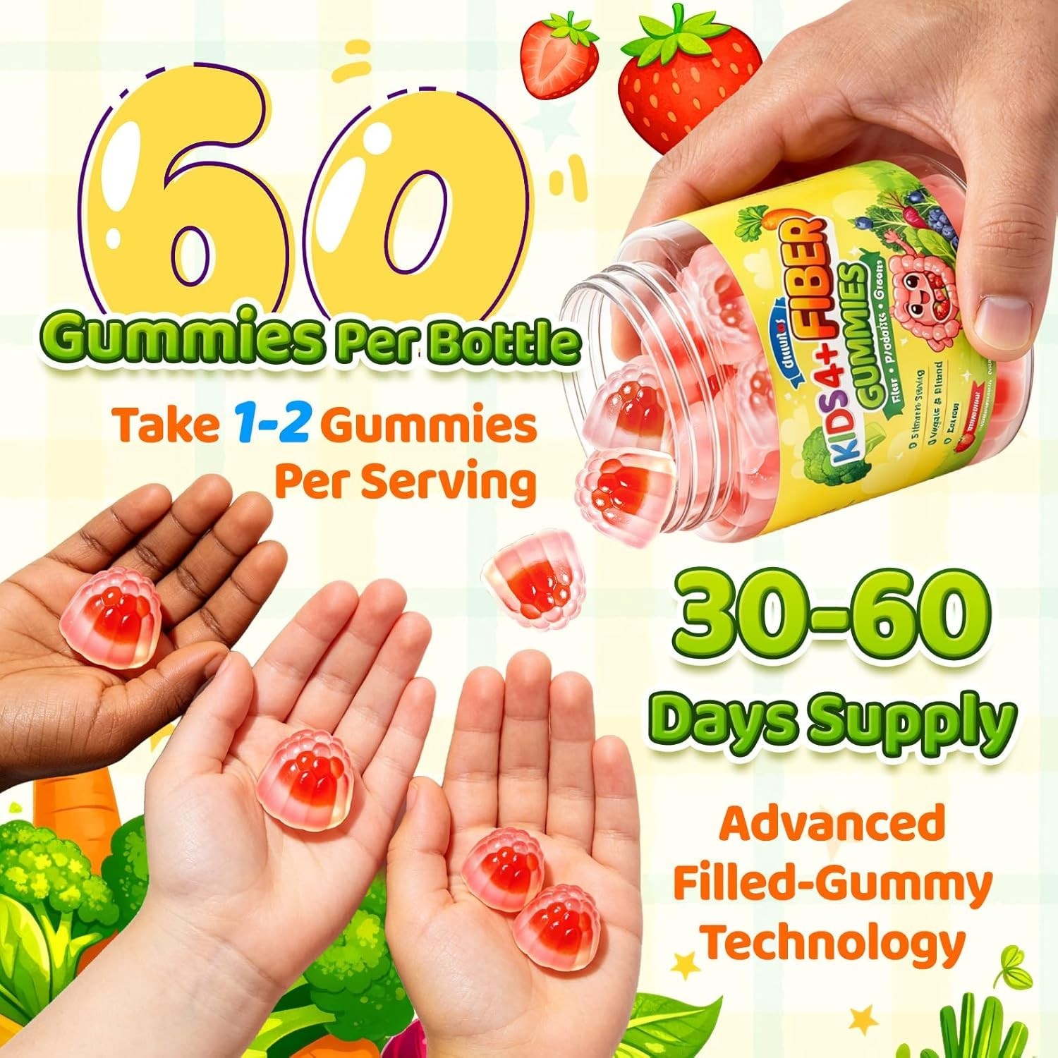 duwhot brand Kids Fiber Gummies 5g, Prebiotic Fiber Supplement with Probiotics