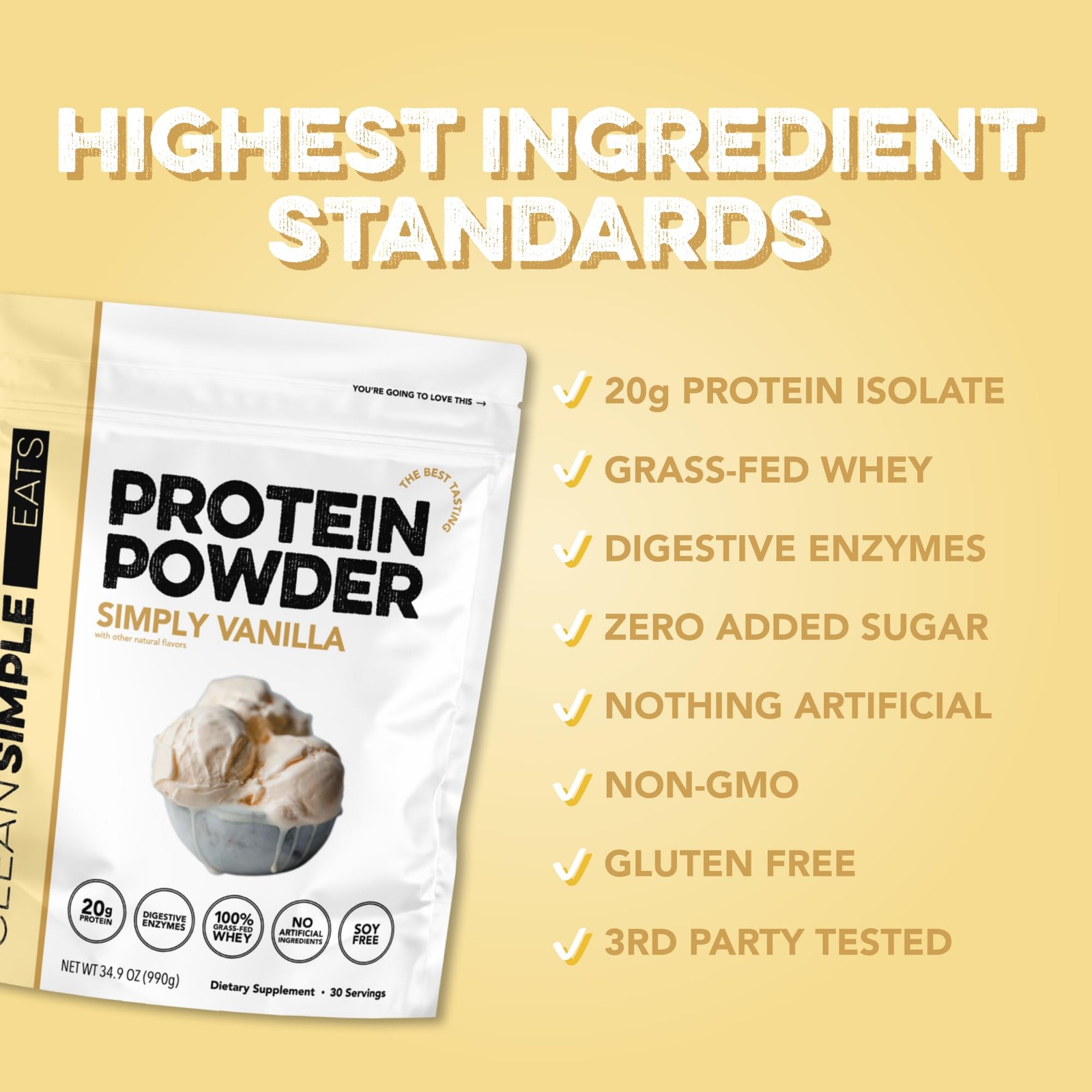 Clean Simple Eats Whey Protein Powder, Simply Vanilla Flavor Naturally Sweete…
