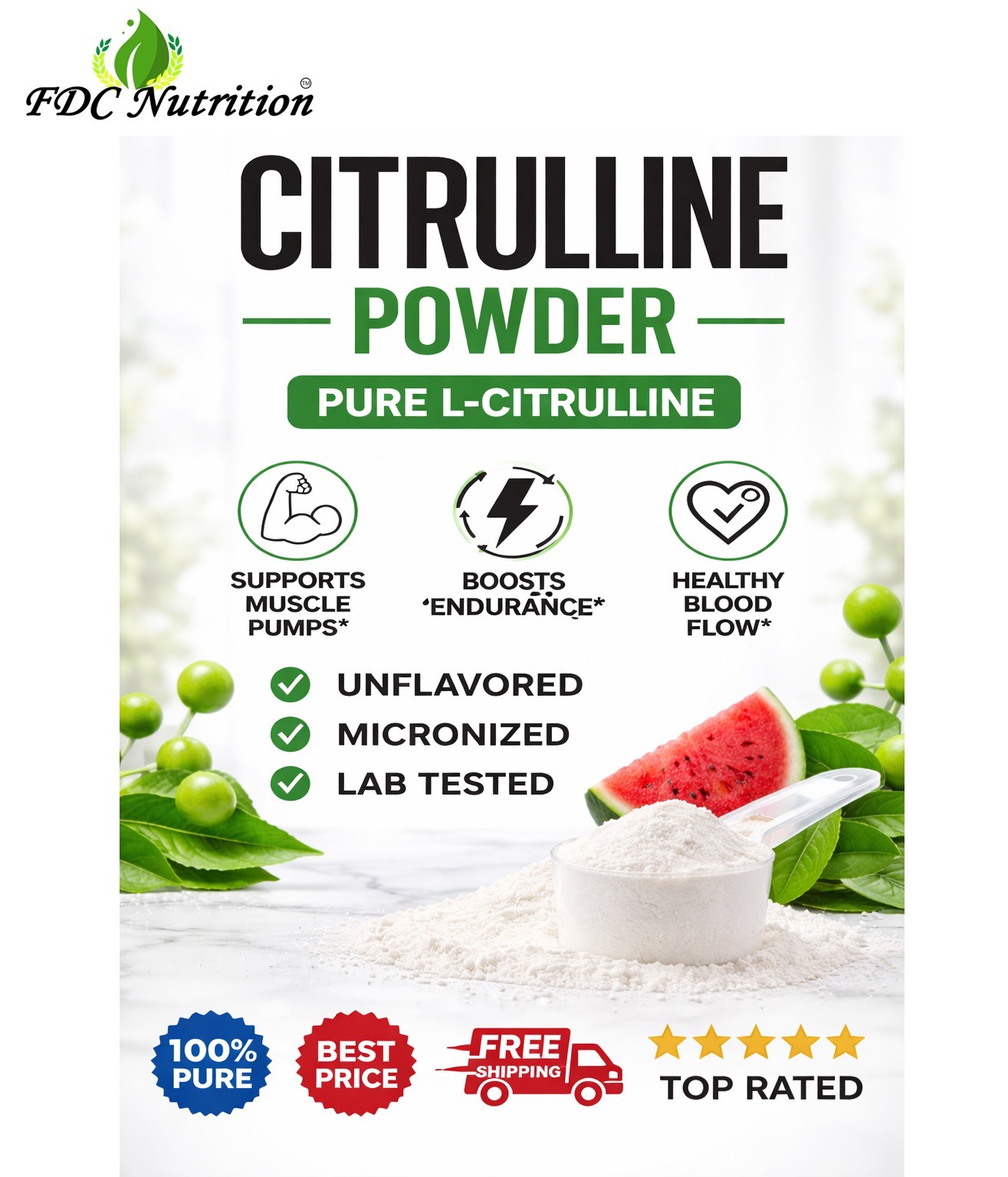Pure L-CITRULLINE Powder -Increase Performance -NON GMO