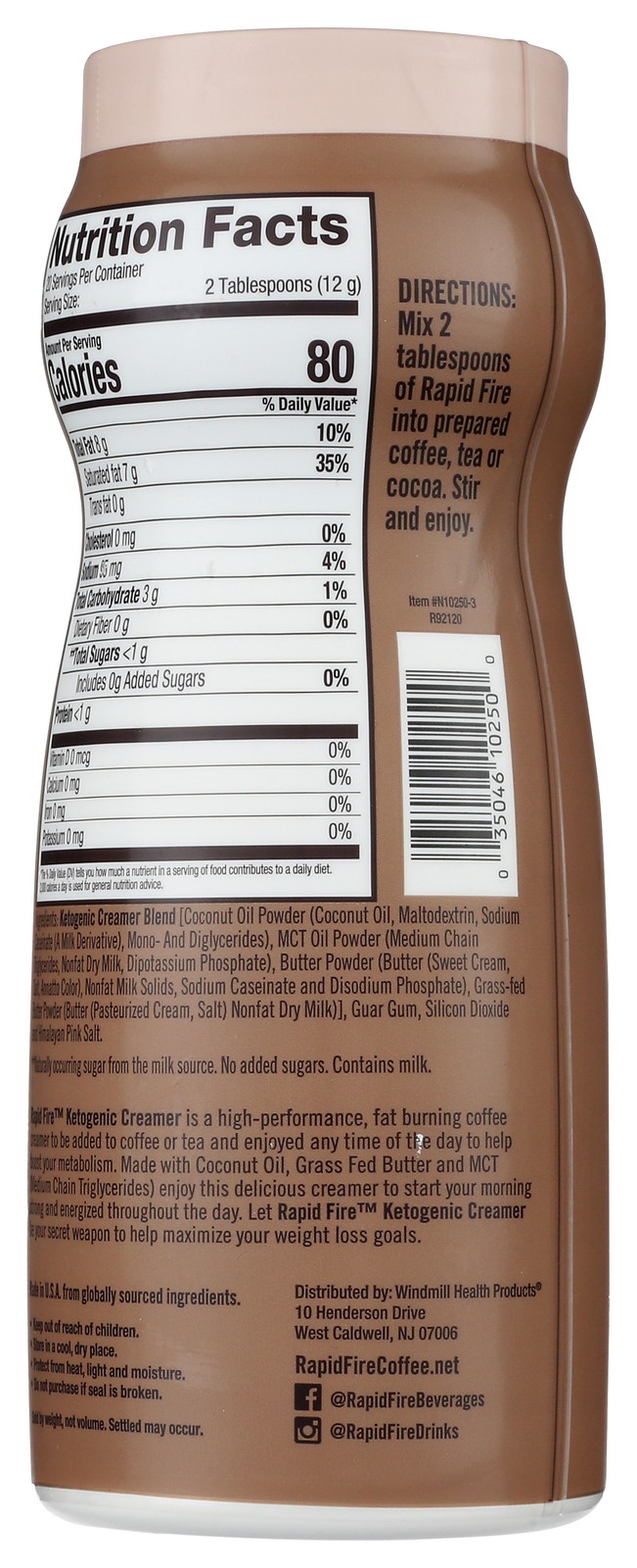 Rapid Fire Original Flavor Keto Coffee Creamer 8.5 Oz Tea 1 Pack