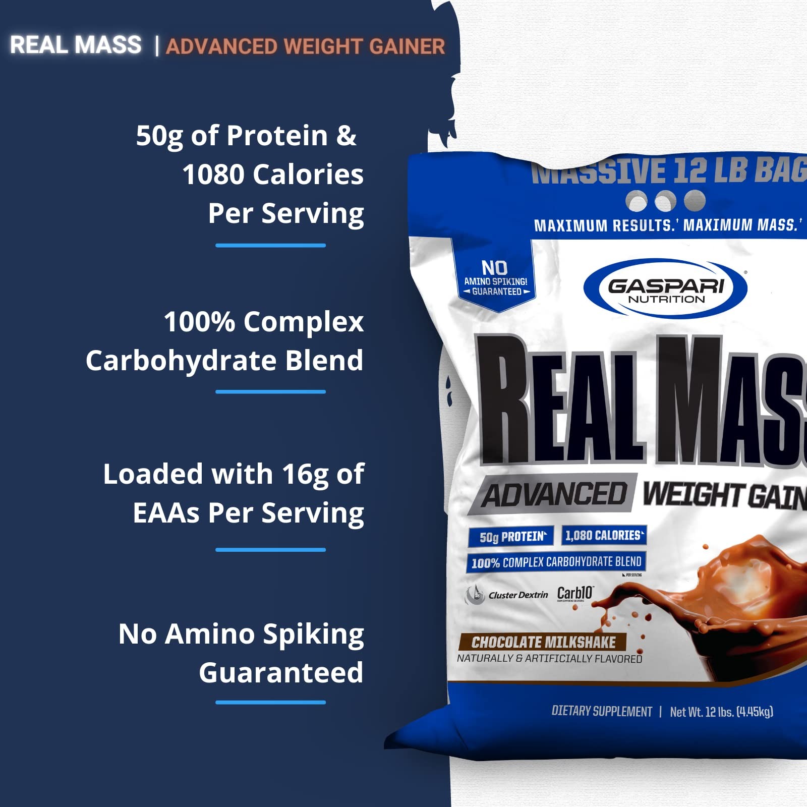 Gaspari Nutrition Real Mass: Advanced Weight Gainer, 12 Pound (Pack of 1)