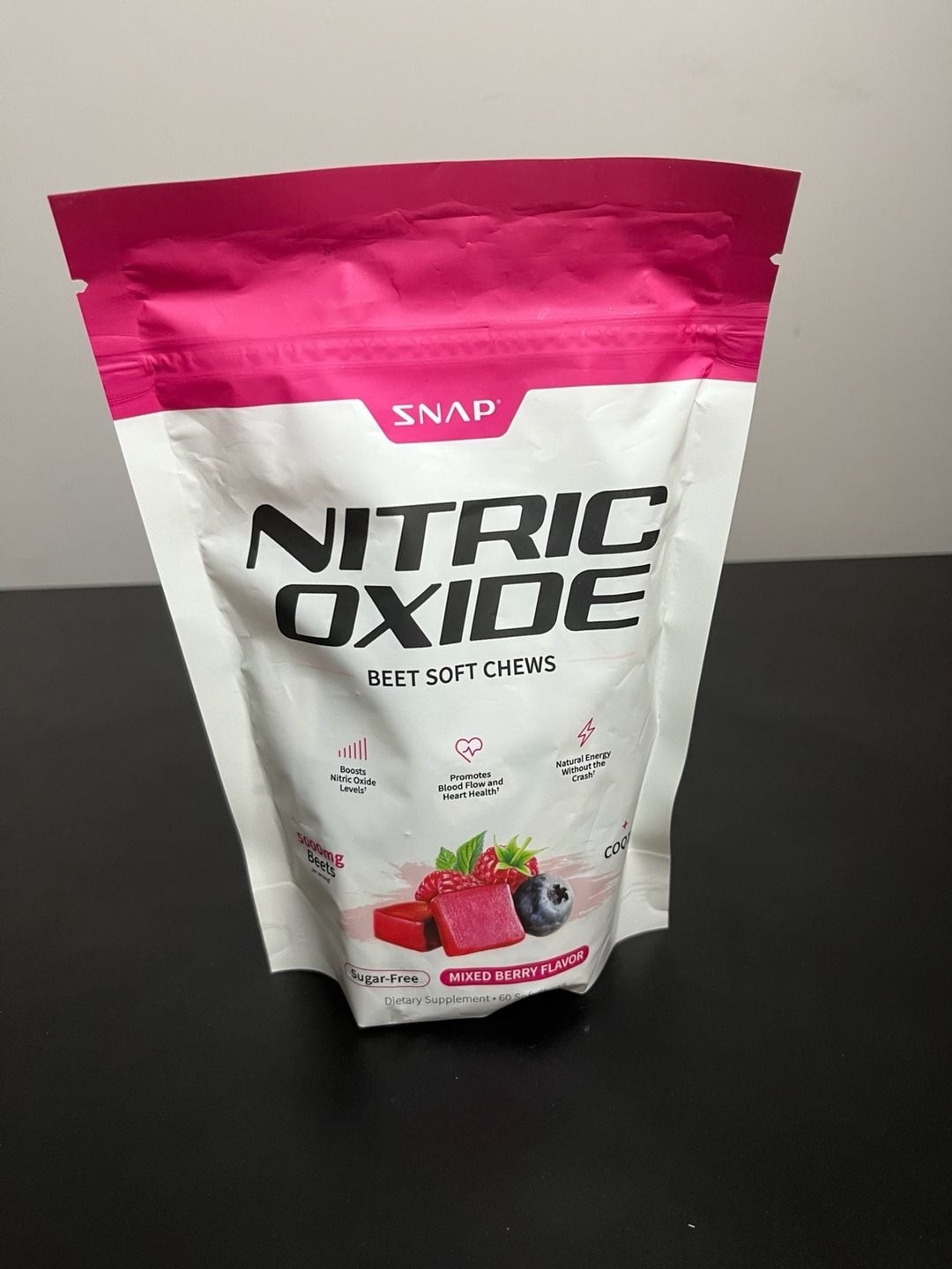 SNAP Supplements Nitric Oxide Beet Soft Chews with CoQ10, Mixed Berry Flavor, 60