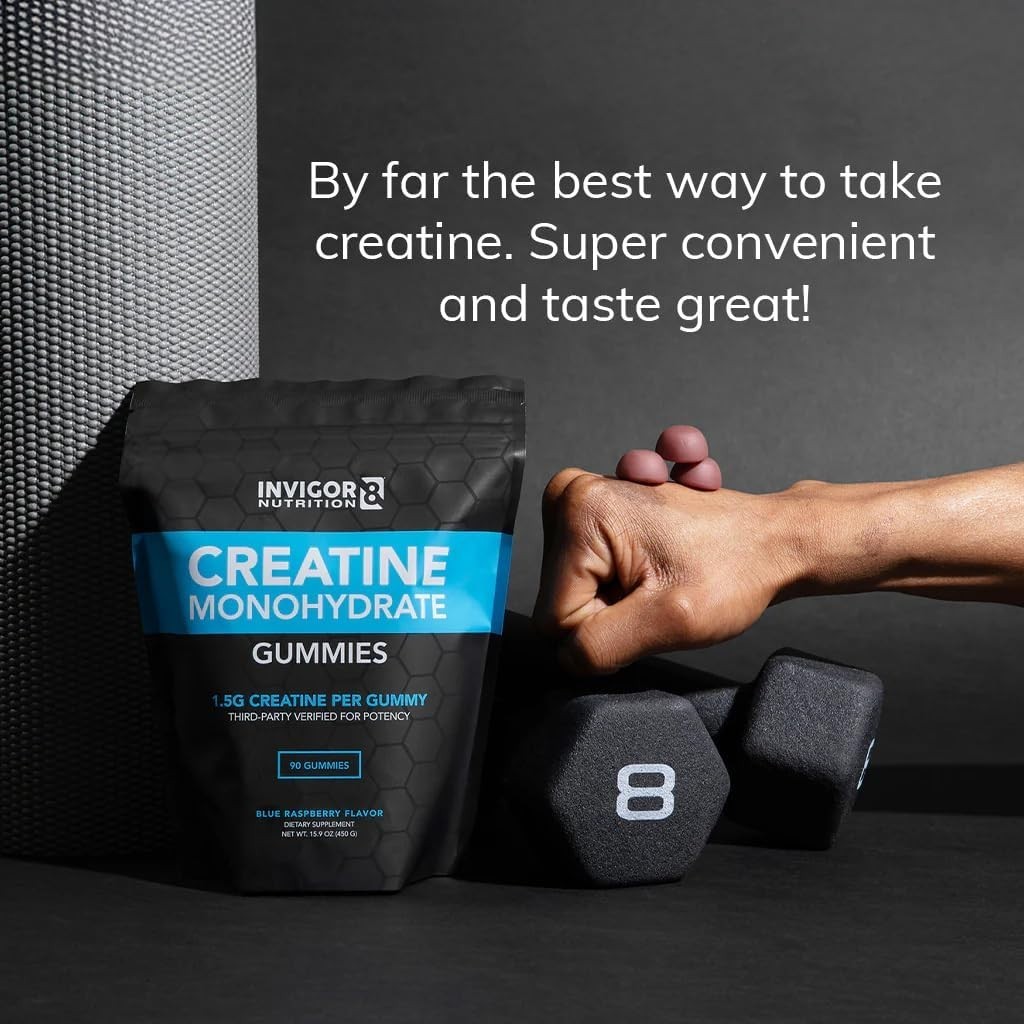 INVIGOR8 Creatine Gummies, Non GMO Creatine Monohydrate for Men and Best Creatin