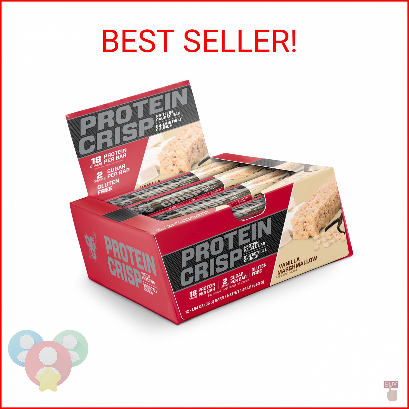 BSN Protein Crisp Bar, Vanilla Marshmallow, 18 Gram Protein Snack Bars with Whey