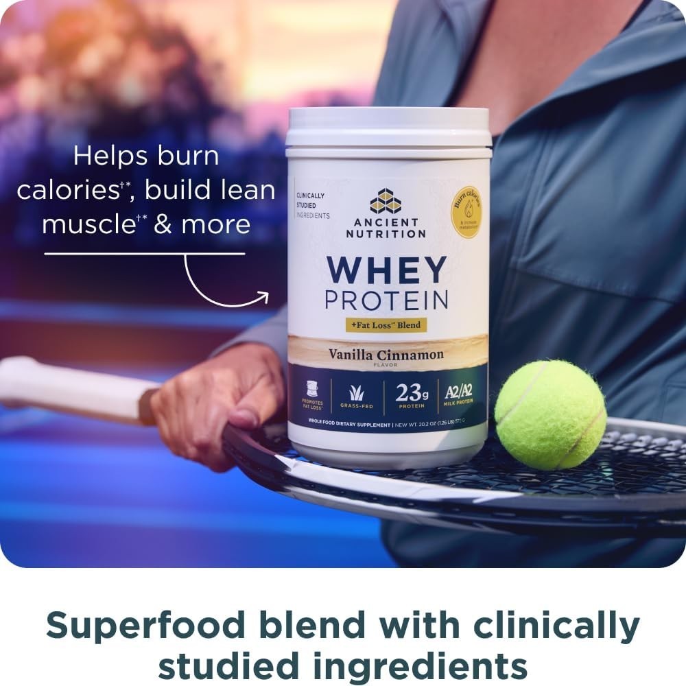 Ancient Nutrition Grass Fed Whey Protein Powder Vanilla Cinnamon 23g Fat Loss