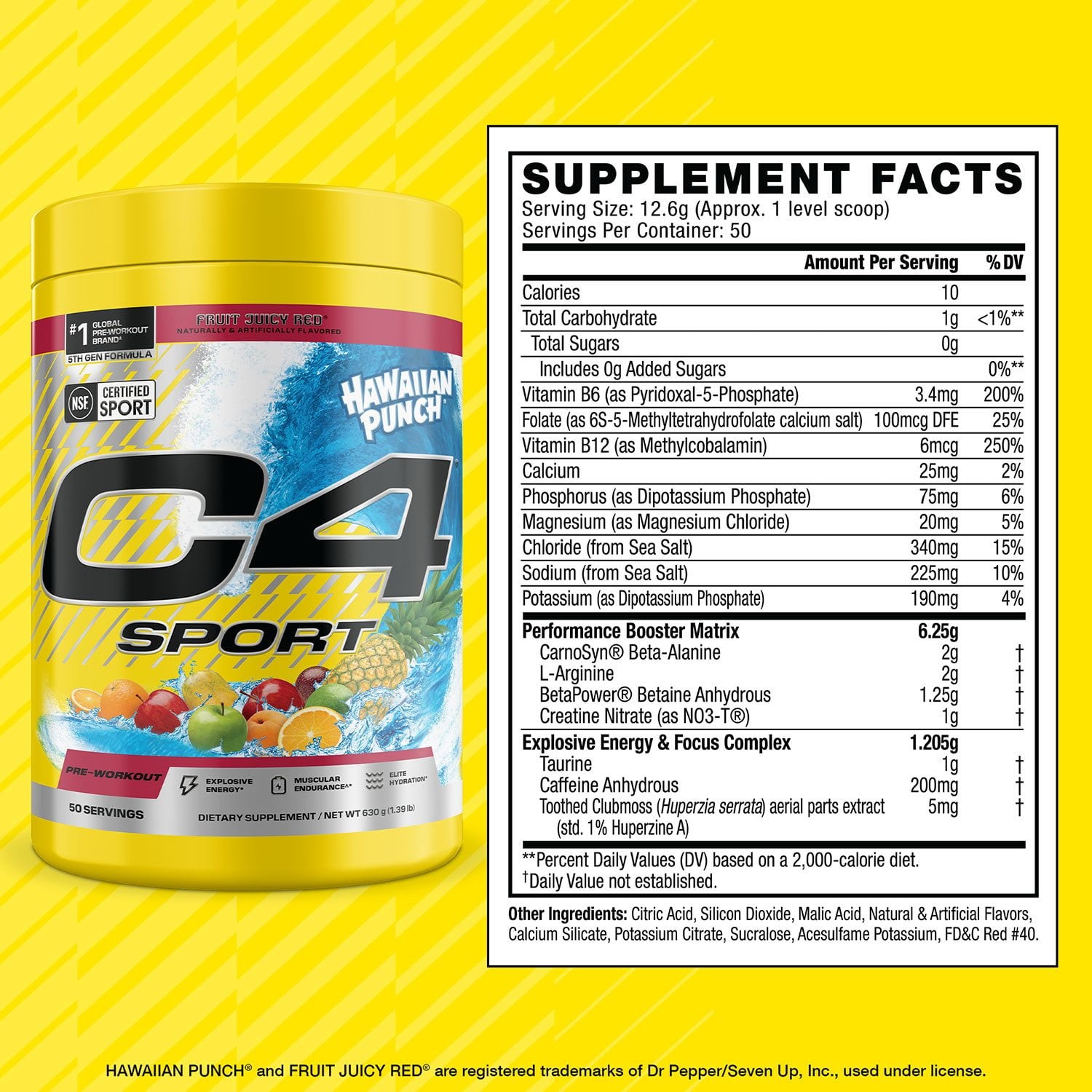 C4 Sport Pre-Workout Powder, Hawaiian Punch Fruit Juicy Red 1.39 lbs 50 Servings