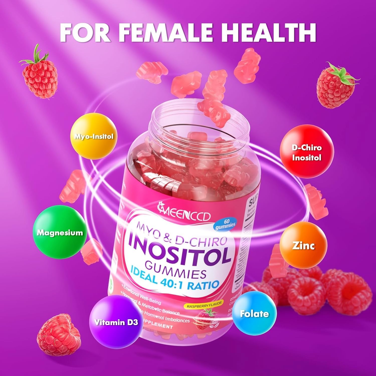 MEENCCD Myo-Inositol & D-Chiro Inositol Gummies, 40:1 Ratio Inositol