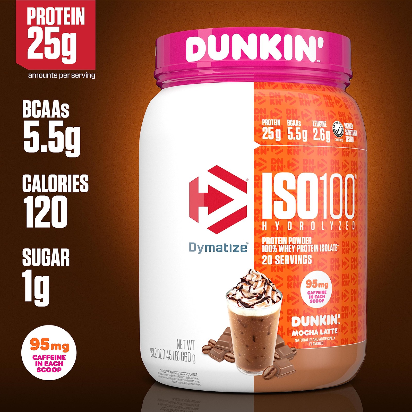 Dymatize x Dunkin’ Mocha 1.34 Pound (Pack of 1), Latte Flavor