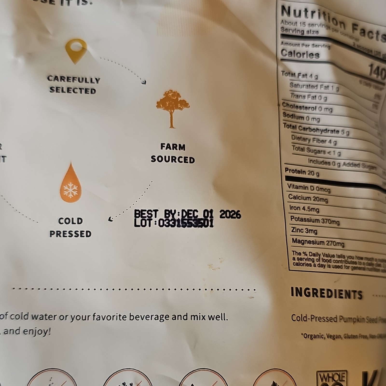 Sprout Living Cold-Pressed Pumpkin Seed Protein Powder Organic Vegan 3x1lb