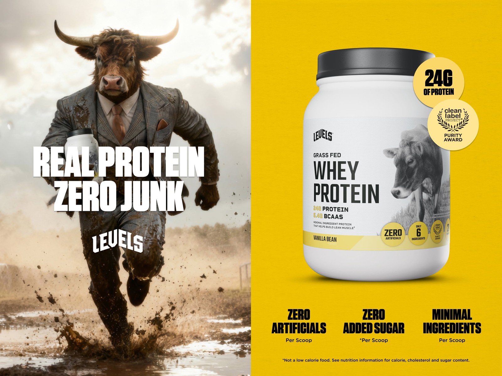Levels Grass Fed Whey Protein Powder, No Artificials,24G of Protein,Vanilla Bean