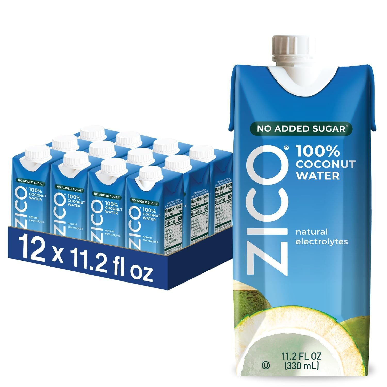 100% Coconut Water – No Added Sugar, Natural Electrolyte Hydration, 11.2 Fl Oz,
