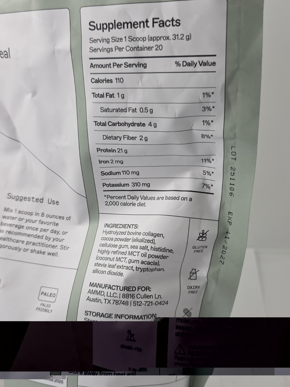 Amy Myers MD Paleo Protein Powder D Chocolate 22.01oz. Sealed Exp. 11/27