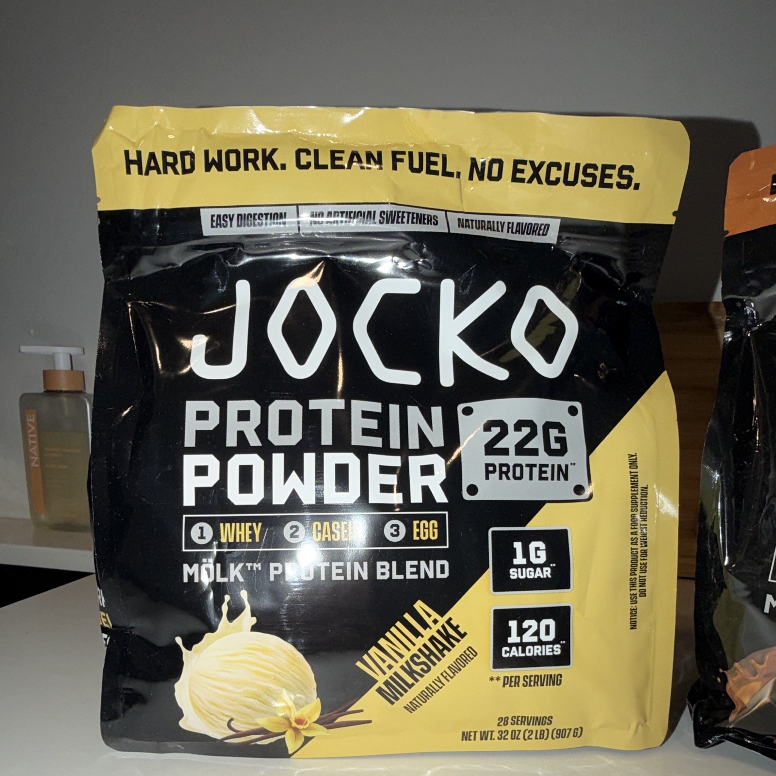 Jocko Mölk Protein Powder 32 oz Vanilla Milkshake & Choc Peanut Butter, 2 Bags