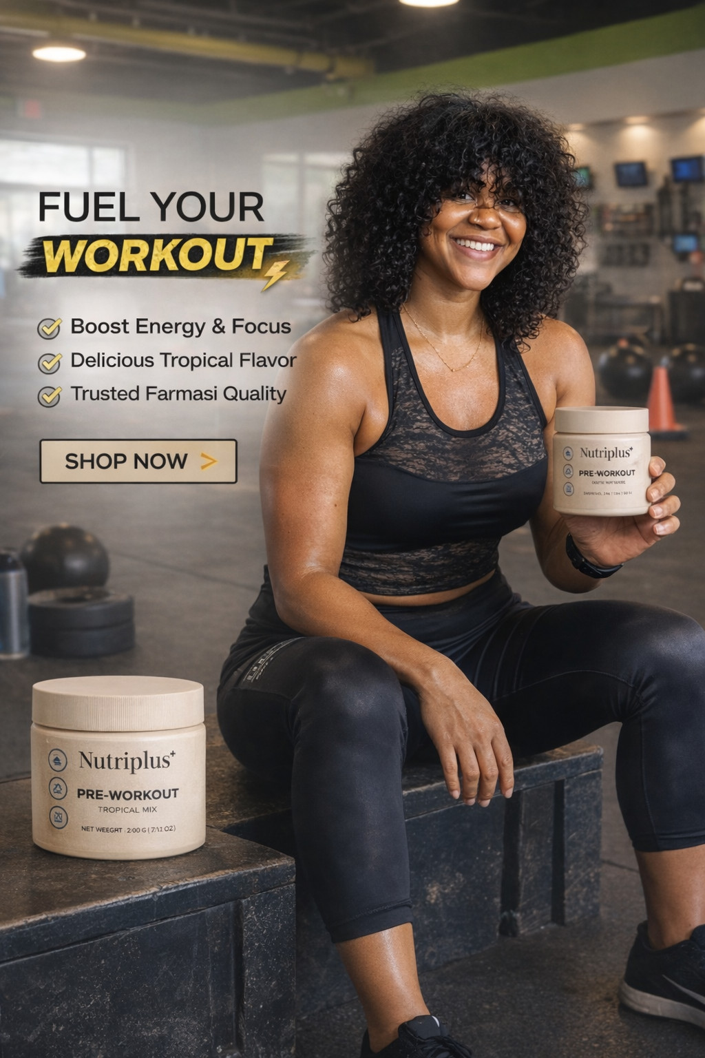 Nutriplus+ Pre-Workout Tropical Mix Powder 200g | Energy Focus Performance
