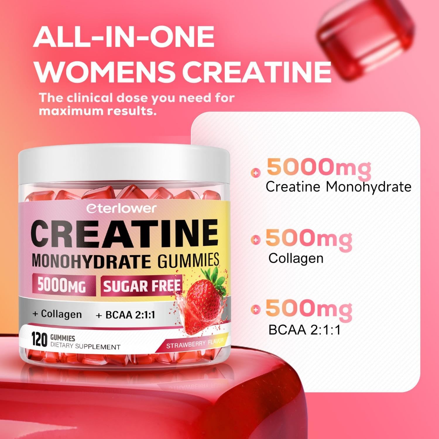 Creatine Gummies, Creatine Monohydrate Gummies for Men & Women with Collagen,…