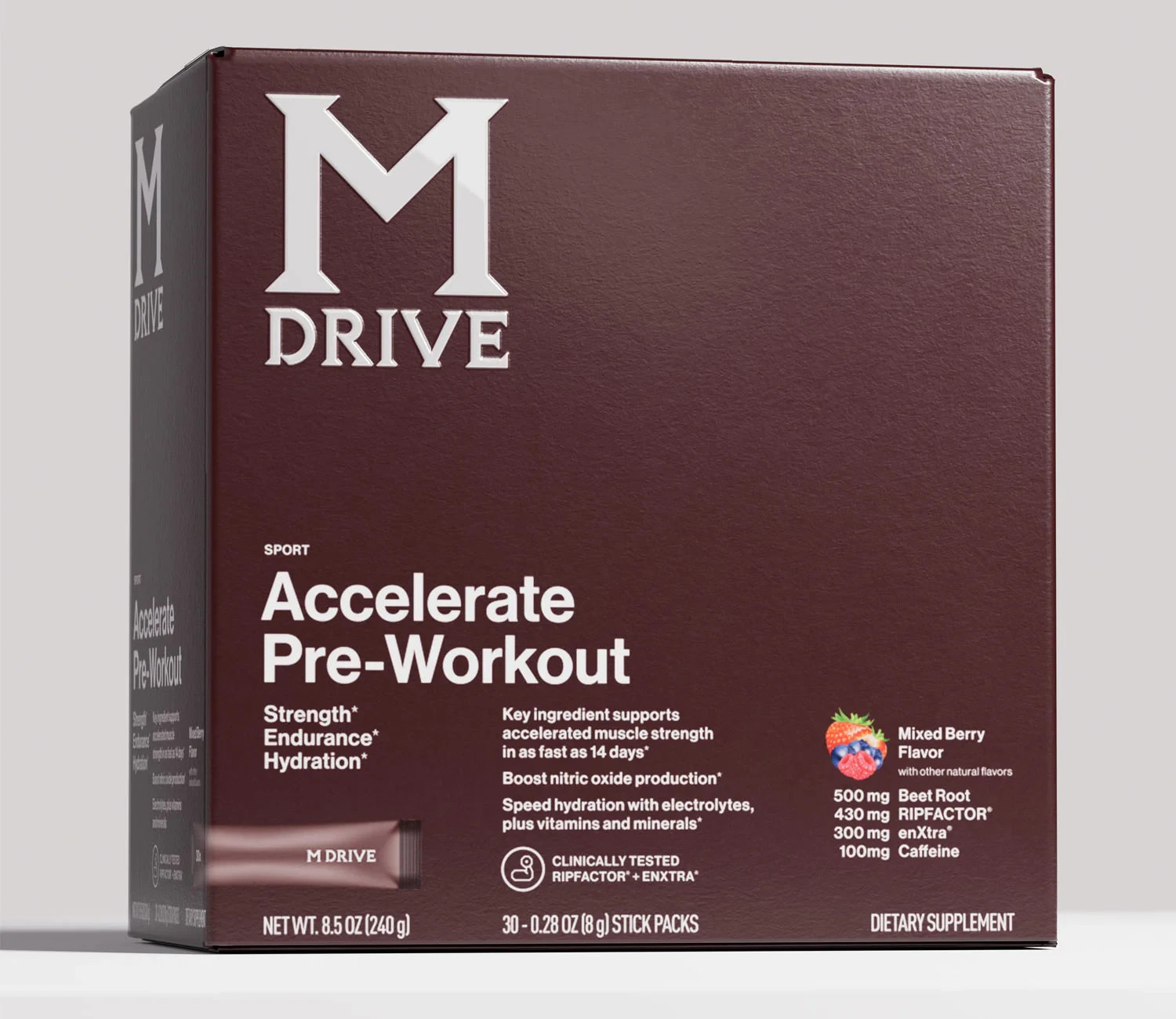 M DRIVE Accelerate Pre-Workout for Strength, Pump & Focus 30 Stick Packs (8.5oz)