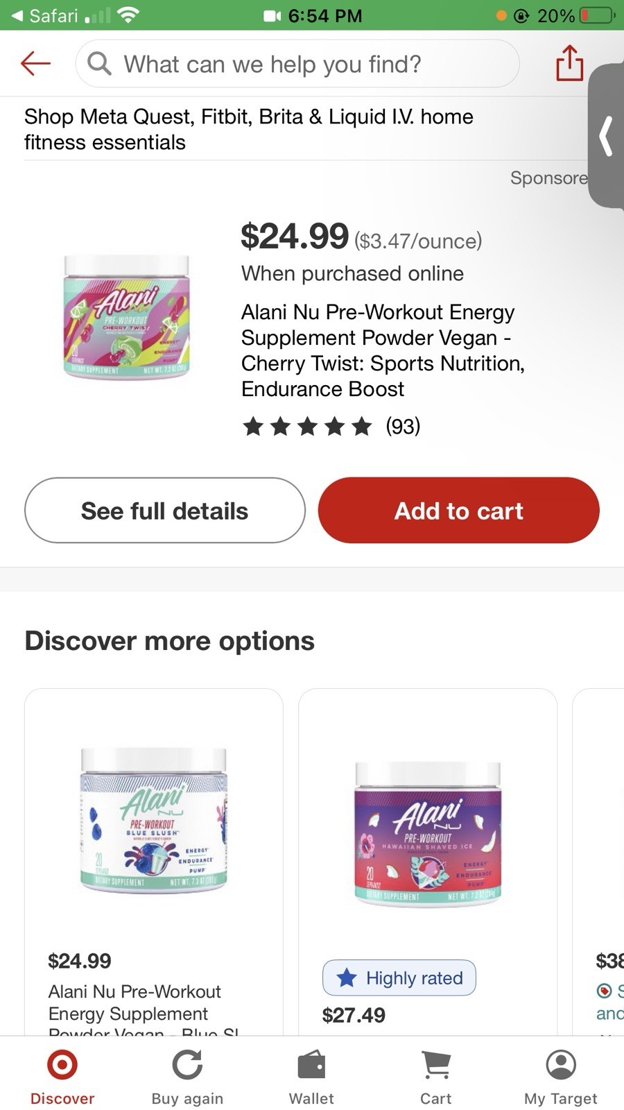 Alani Pre Workout Cherry Twist 7.2 Oz