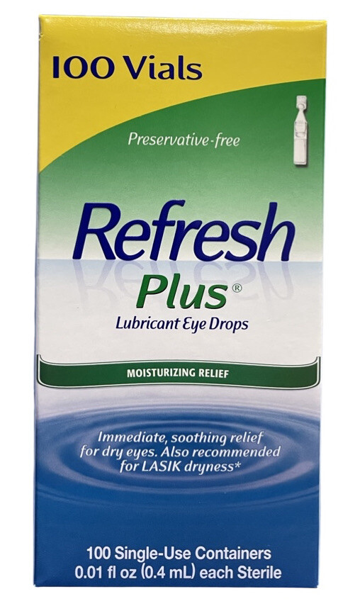 Refresh Plus Lubricant Eye Drops 100 Single-Use. EXP:08/24