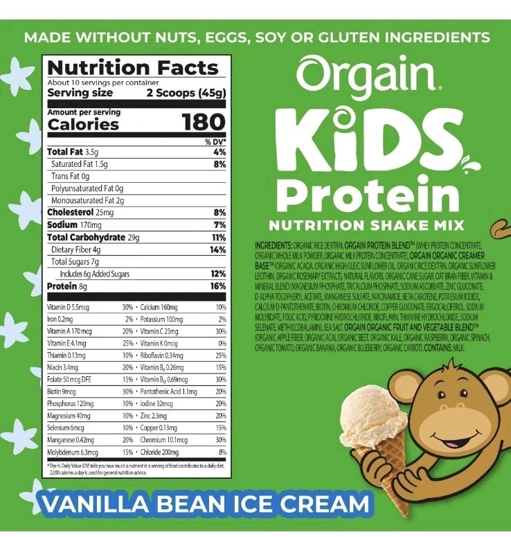 Organic Kids Protein Nutrition Shake Mix 15.9oz Vanilla Bean