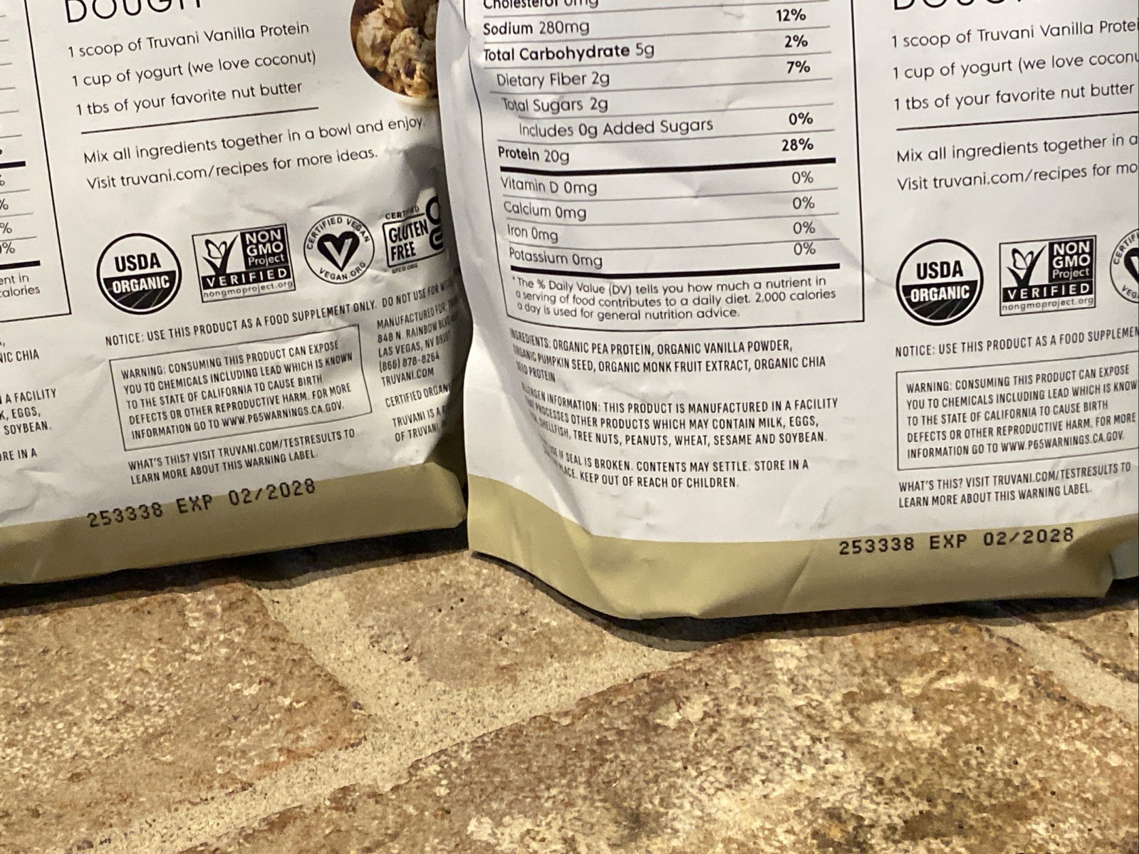 Truvani Certified Organic Plant Based Protein Vanilla 1.3lbs Exp 2/2027 2/2028