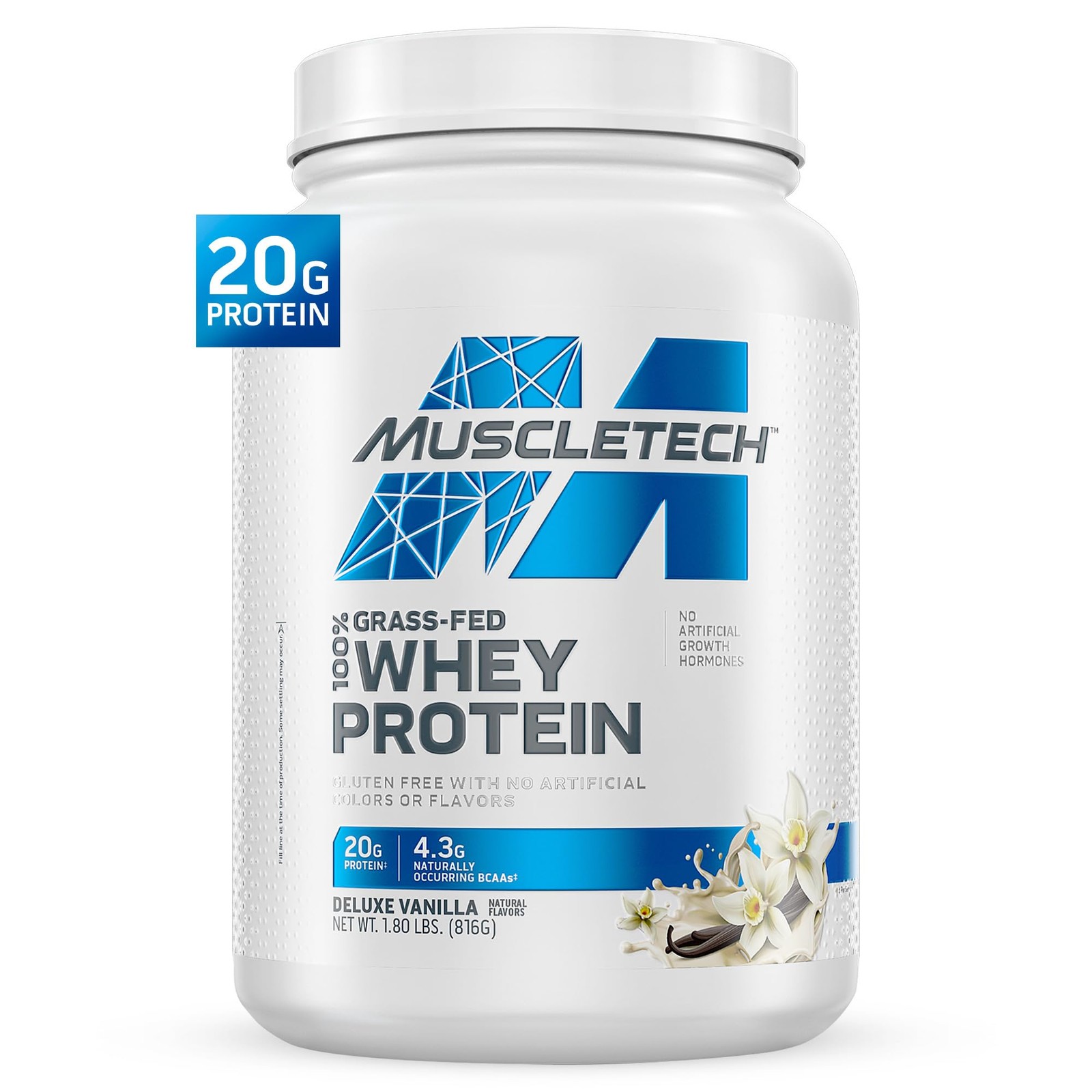 Muscletech GrassFed Whey Protein Powder Deluxe Vanilla, 1.8 lb Smoothie & Mi…